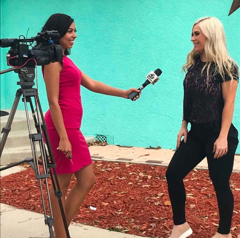 TV reporter interviews Amanda Hubbard as ABC 7 News Feature For Fresh Life Recovery Homes